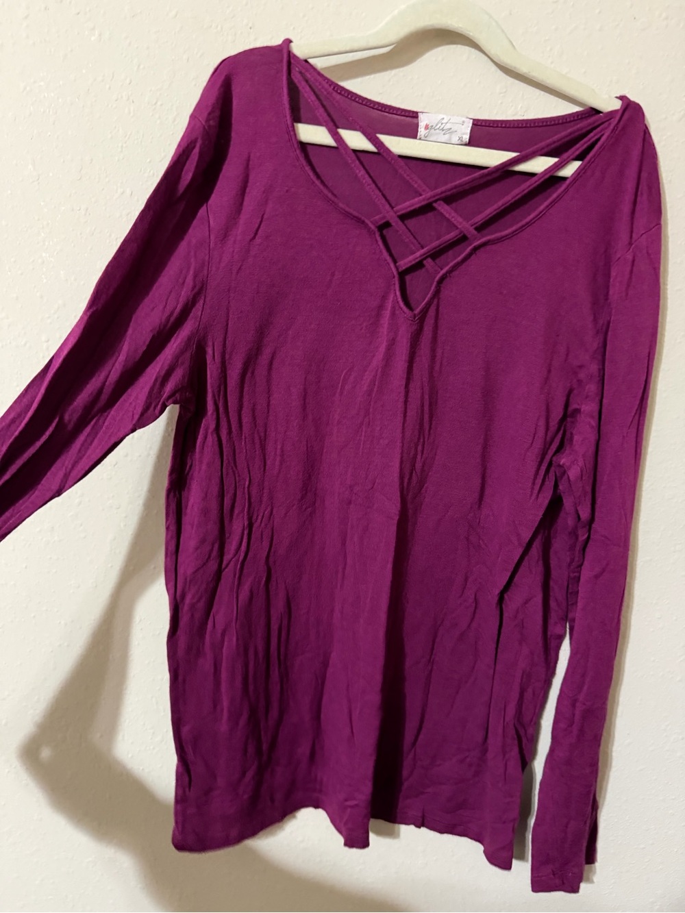 Glitz Crisscross V-Neck Long Sleeve Top - Magenta